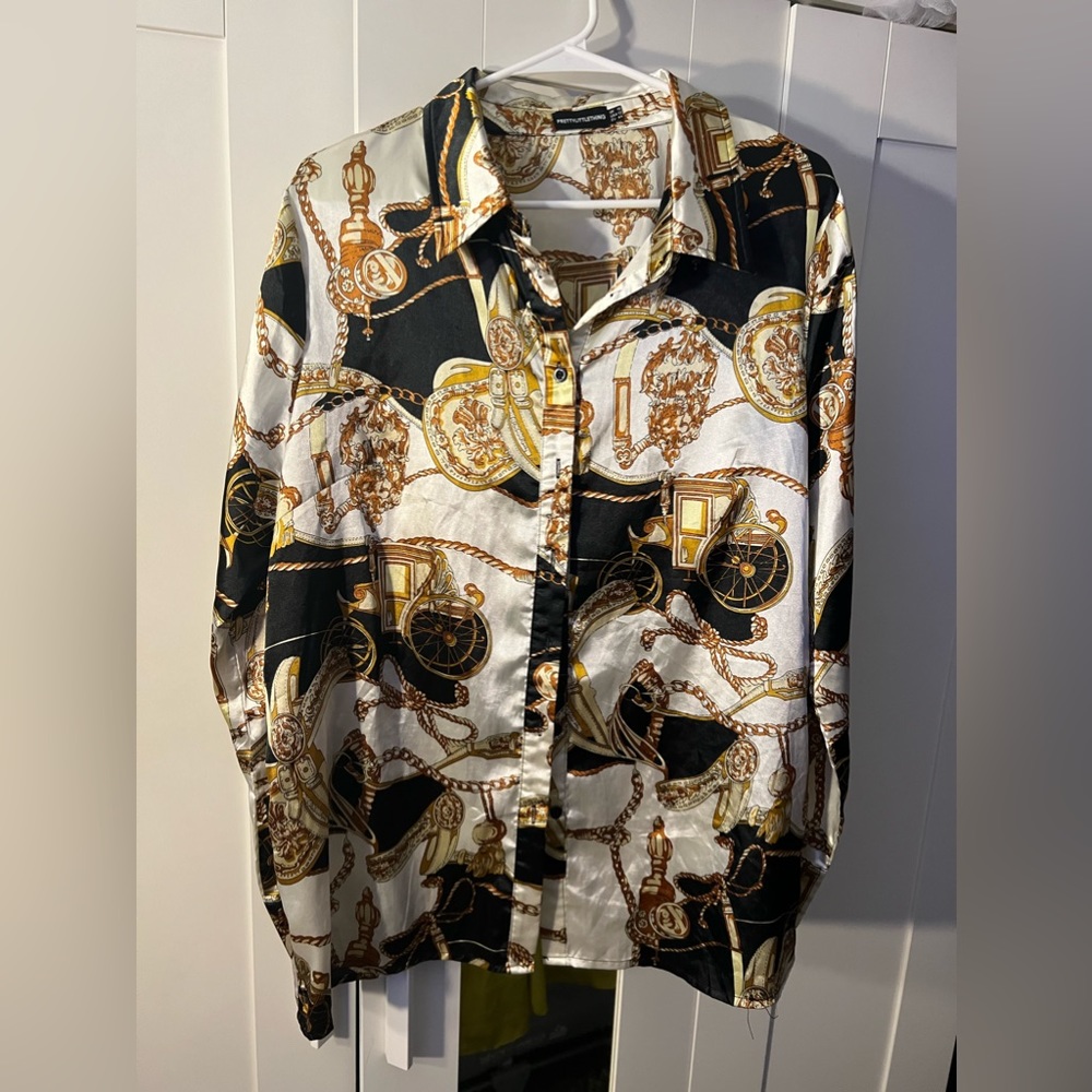 Black Satin Rope Print Oversized Shirt PLT